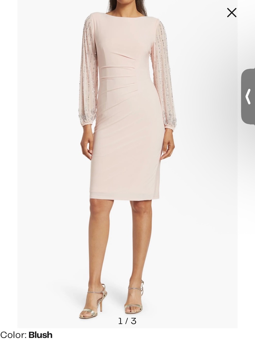 MARINA Blush Beaded-Sleeve Midi Sheath Dress